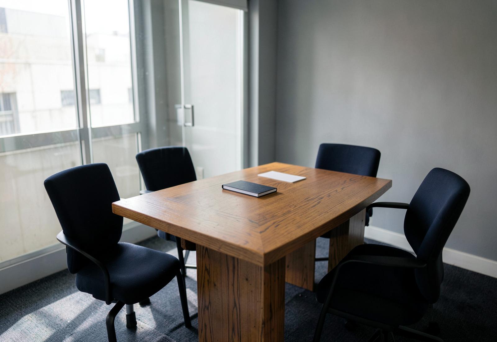 Table d'entretien vide avec dossiers et quatre chaises